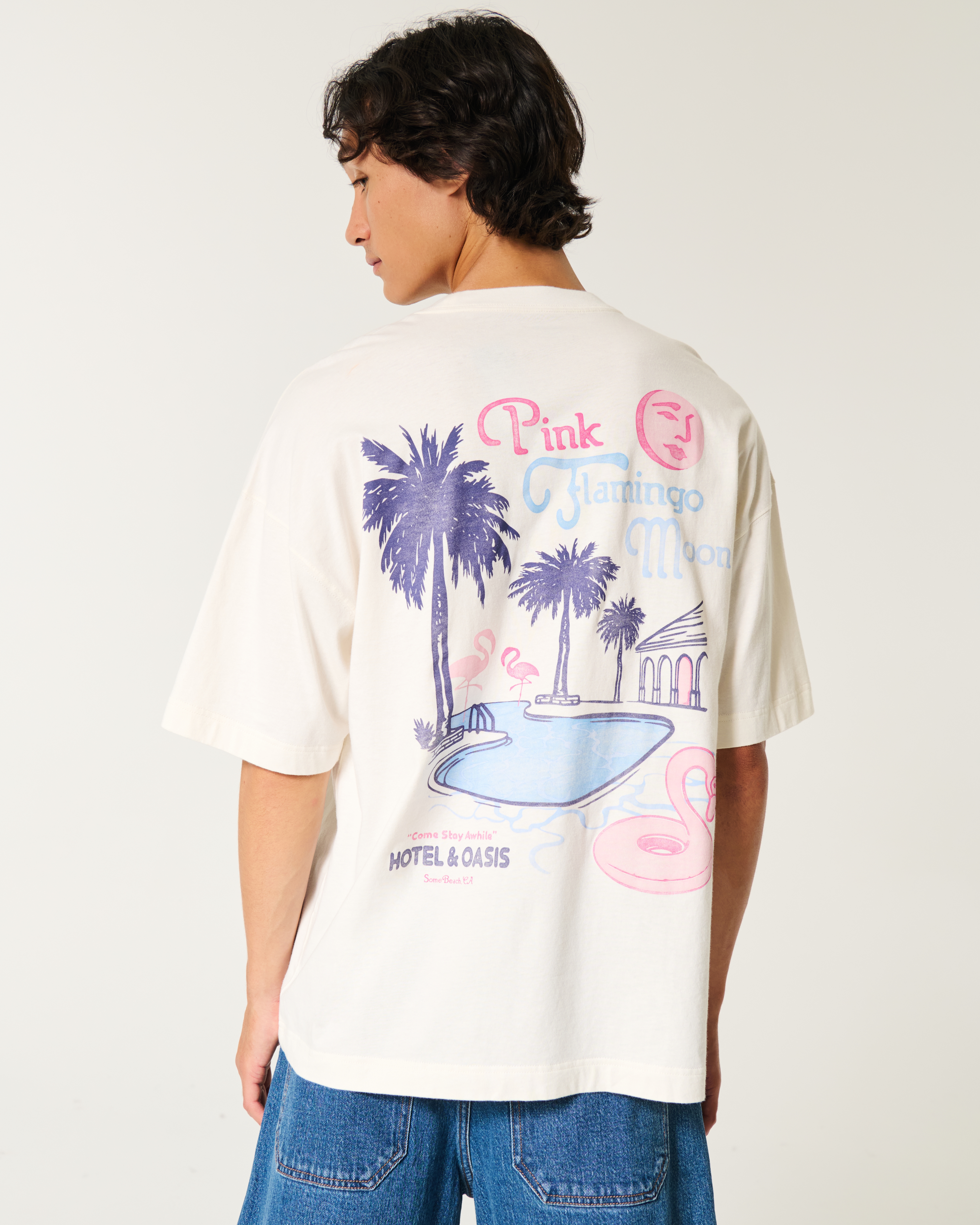 Baggy Pink Flamingo Moon Hotel Graphic Tee