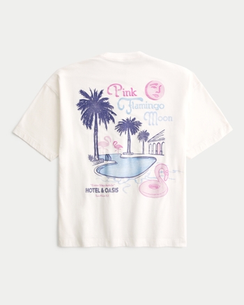 Men s Baggy Pink Flamingo Moon Hotel Graphic Tee Men s Tops HollisterCo
