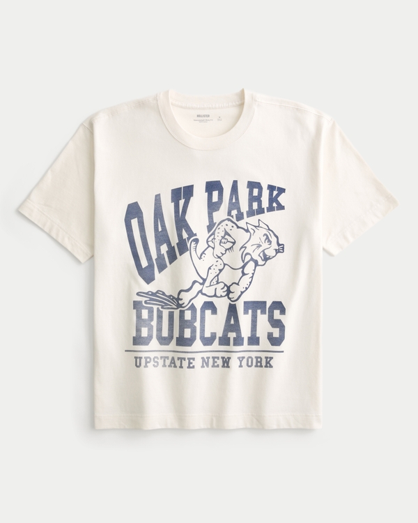 ボクシー ヘビーウェイト Oak Park BobcatsグラフィックTシャツ, Cream view 1