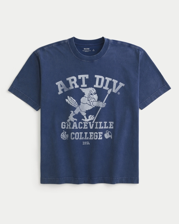 方正版型重身 Graceville College 圖案 T 恤, 褪色海軍藍色 view 1