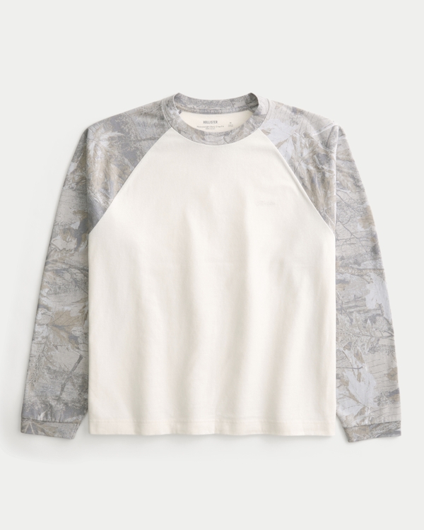 ボクシー クロップ ヘビーウェイト 長袖 ロゴ クルーネックTシャツ, カモとクリーム view 1
