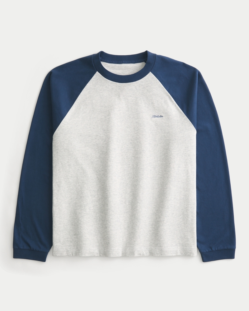 Men's Boxy Crop Heavyweight Long-Sleeve Logo Crew T-Shirt Men's