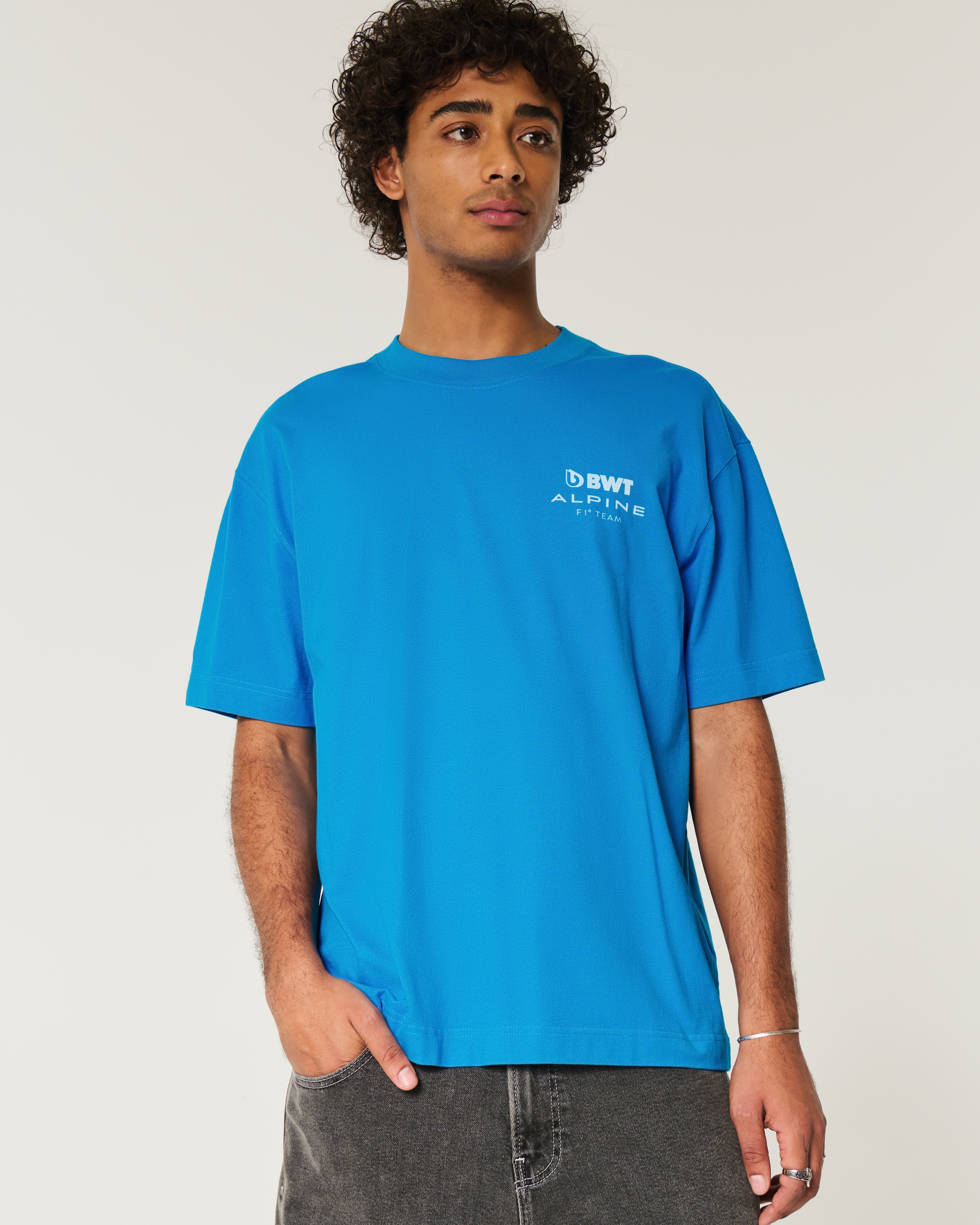 Hollister★半袖 クルーネック Alpine F1 Racing Team Tシャツ Men's Boxy Heavyweight BWT Alpine F1 Team Graphic Tee