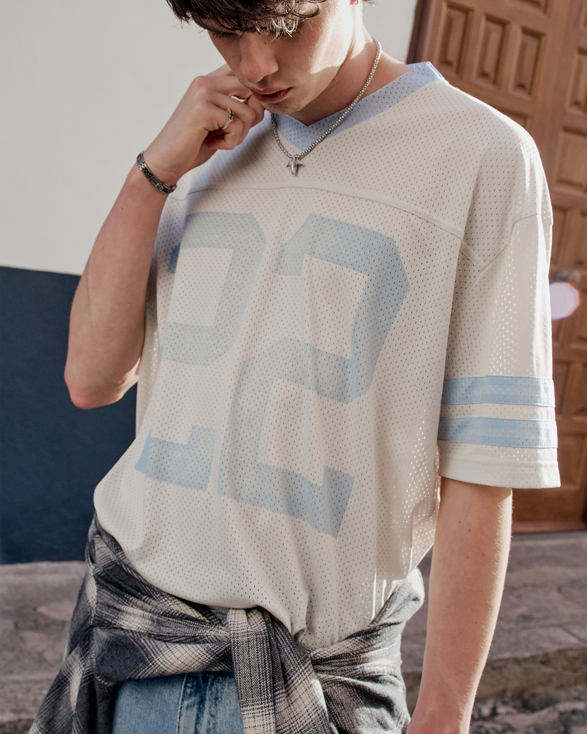Boxy Crop Mesh Graphic Football Jersey