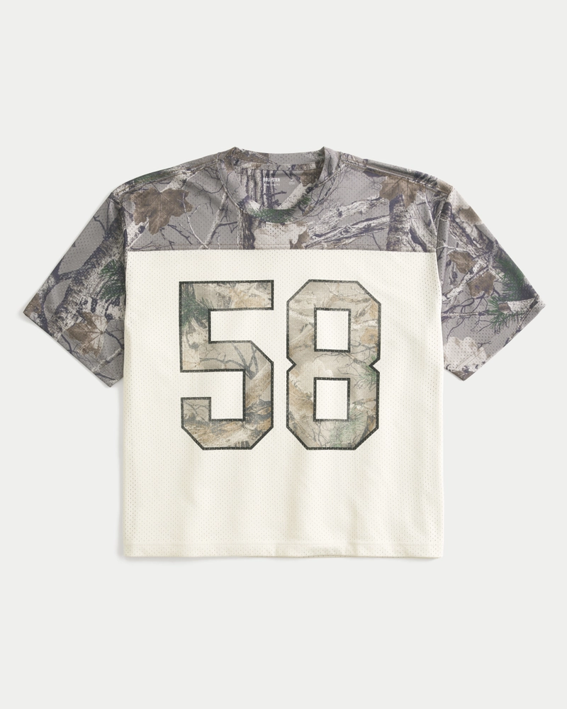 Boxy Crop Mesh Graphic Football Jersey