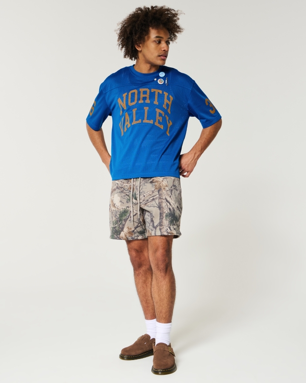 Boxy Crop Mesh North Valley Graphic Jersey, Blue view 2