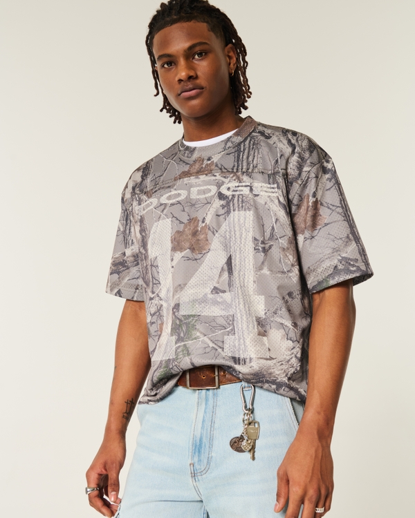 Boxy Crop Camo Dodge Graphic Jersey, Tan Camo view 2