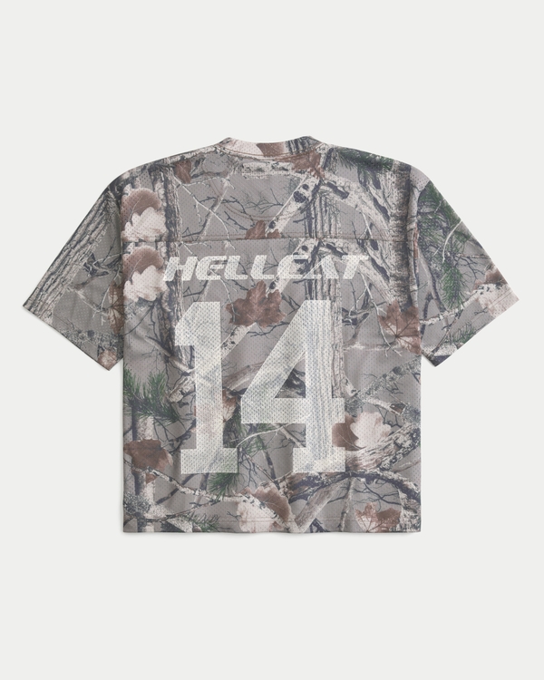 Boxy Crop Camo Dodge Graphic Jersey, Tan Camo view 1