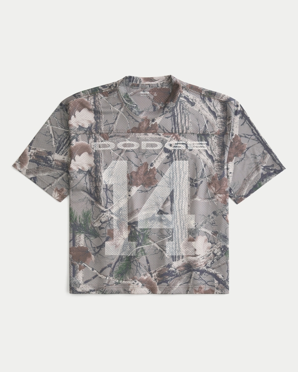 Boxy Crop Camo Dodge Graphic Jersey, Tan Camo view 2