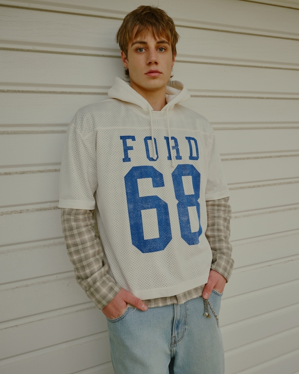 Boxy Crop Ford Graphic Jersey, Cream view 1