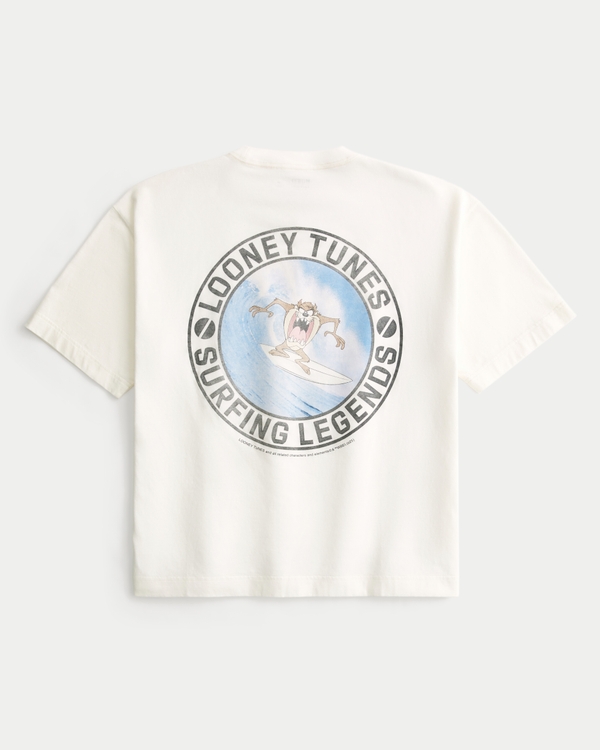 Boxy Crop Looney Tunes Taz Graphic Tee, Cream view 1