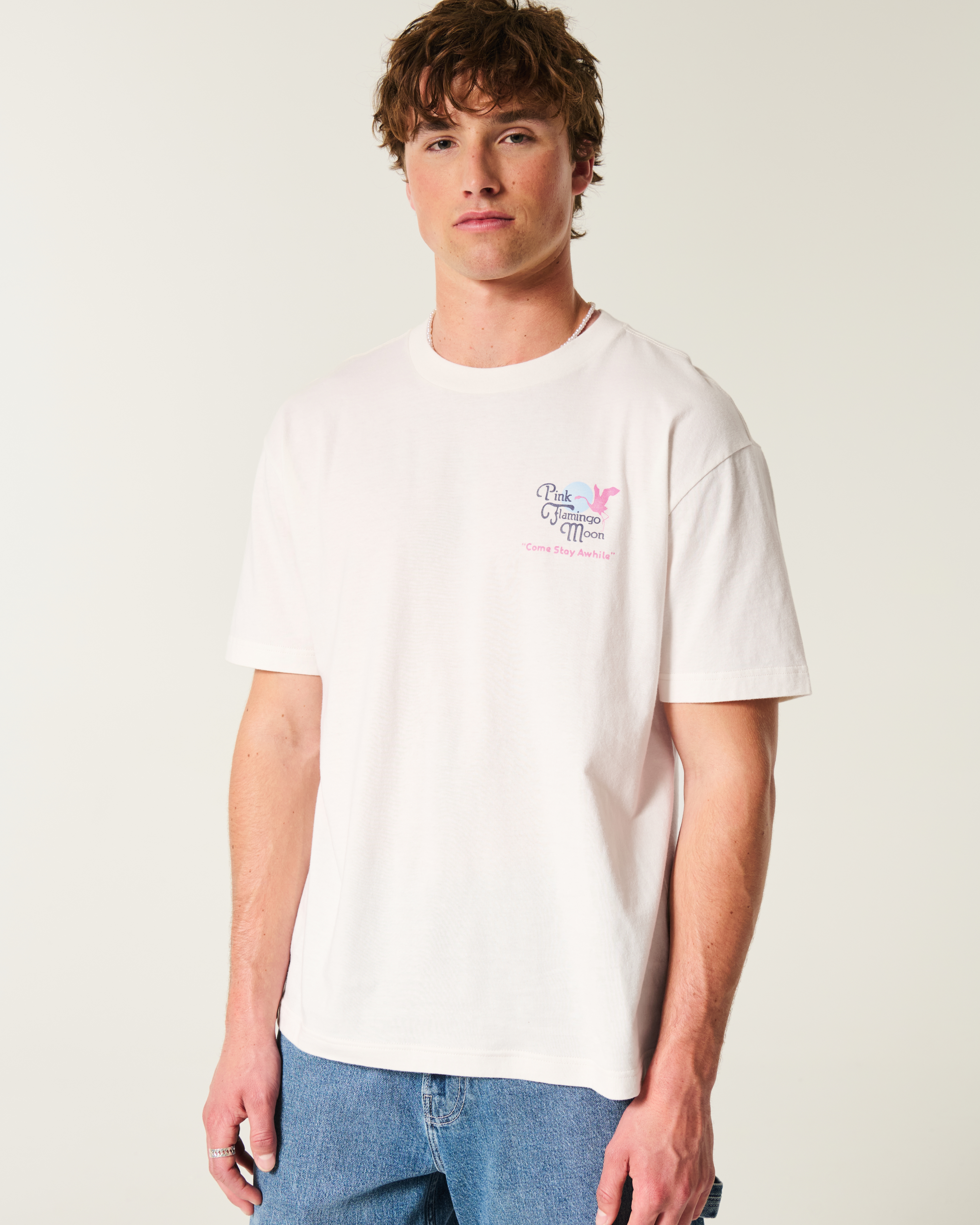 Boxy Pink Flamingo Moon Hotel Graphic Tee