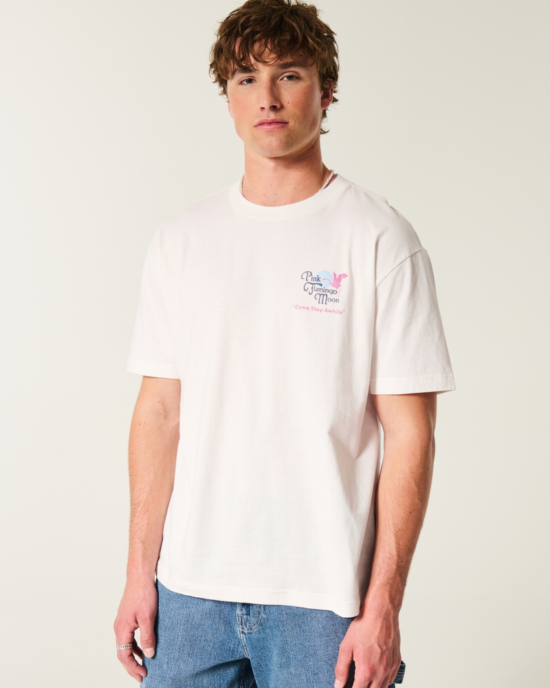 Boxy Pink Flamingo Moon Hotel Graphic Tee