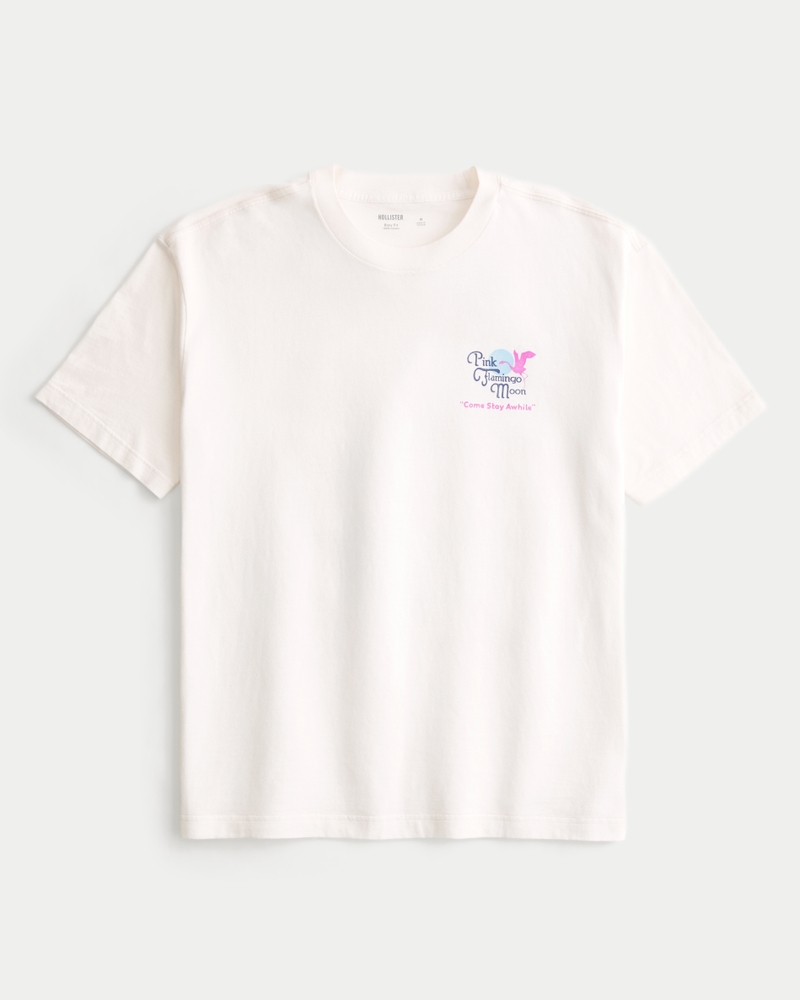 Boxy Pink Flamingo Moon Hotel Graphic Tee