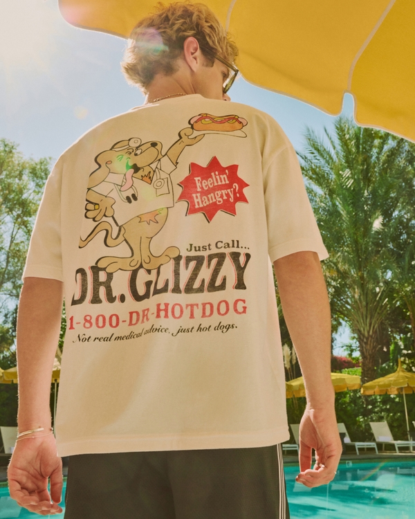 Boxy Lil Glizzy's Hot Dog Hut Graphic Tee, Cream view 1