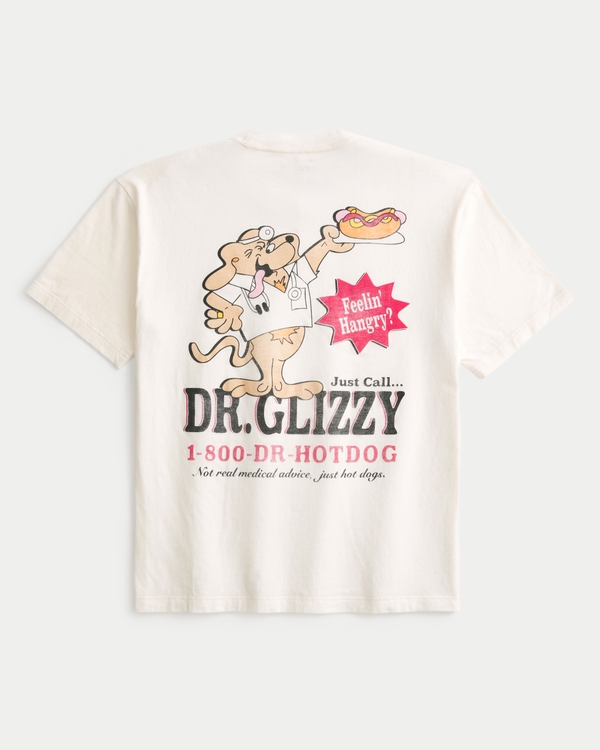 Boxy Lil Glizzy's Hot Dog Hut Graphic Tee, Cream view 1