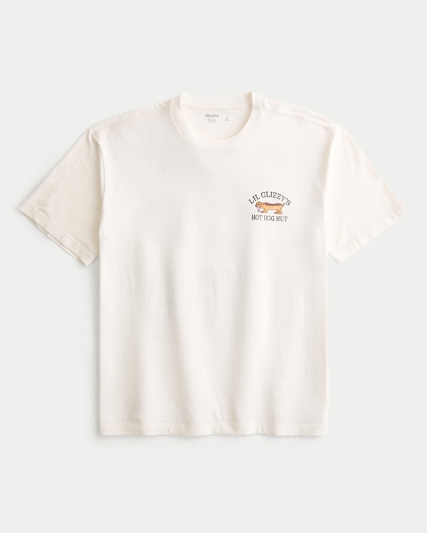 Boxy Lil Glizzy's Hot Dog Hut Graphic Tee, Cream view 2