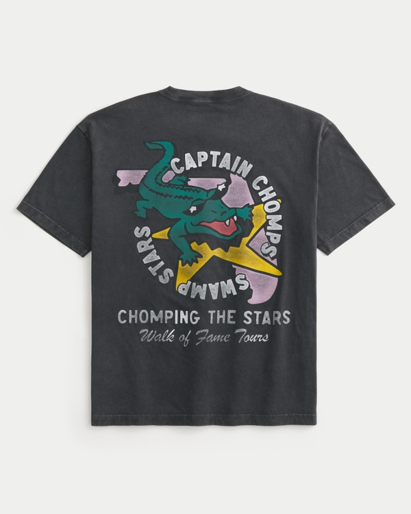 Boxy Captain Chomps Graphic Tee, Washed Black view 1