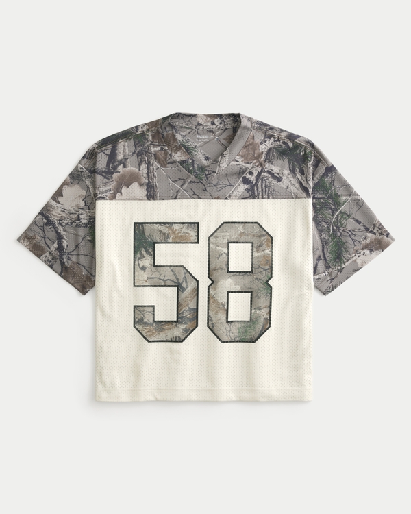 Boxy Crop Camo Football Jersey, Tan Camo And Cream view 1