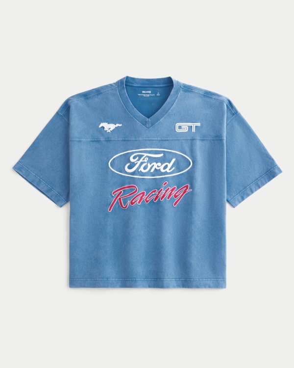 Baggy Heavyweight Crop Ford Graphic Tee, Washed Blue view 1