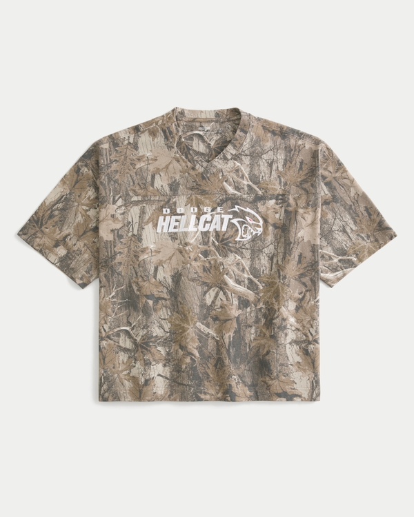 Baggy Heavyweight Crop Dodge Graphic Camo Tee, Light Brown Camo view 1
