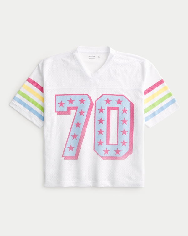 Boxy Crop Number Graphic Football Jersey, White view 1