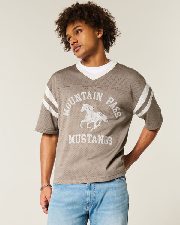 Boxy Crop Mountain Pass Mustangs Graphic Jersey, Dark Tan view 2