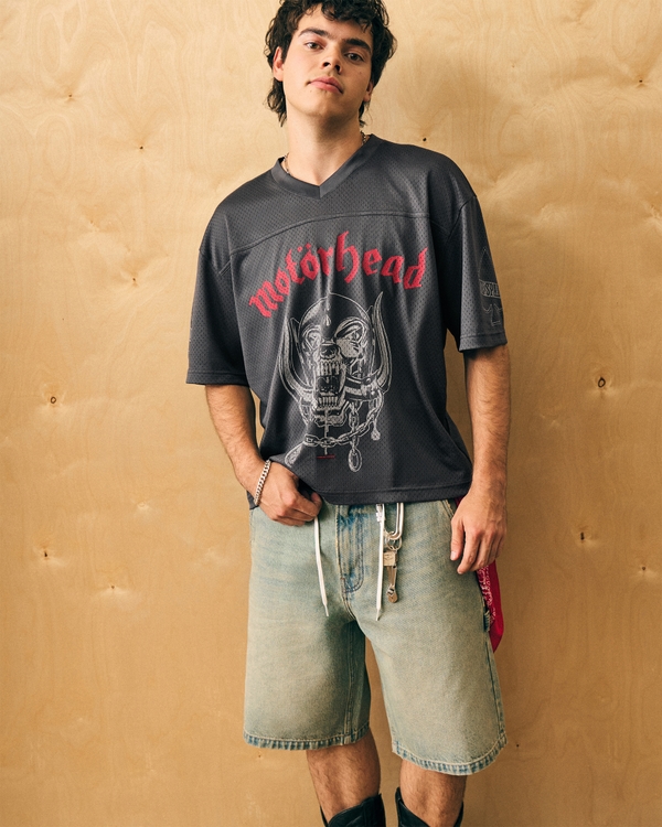 Boxy Crop Motörhead Graphic Jersey, Dark Grey view 1