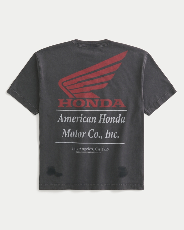 Boxy Heavyweight Honda Graphic Tee, Faded Black With Splatter view 1