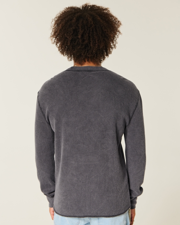 Skull Graphic Thermal Crew Shirt, Washed Charcoal Gray view 2