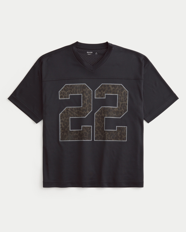 Baggy Pattern Graphic Football Jersey, Black view 1