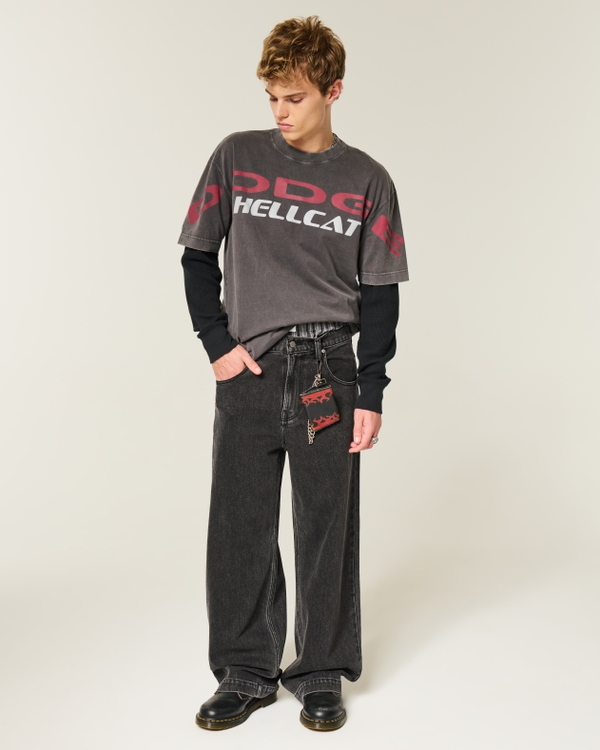 Boxy Heavyweight Dodge Hellcat Graphic Tee, Faded Dark Gray view 2