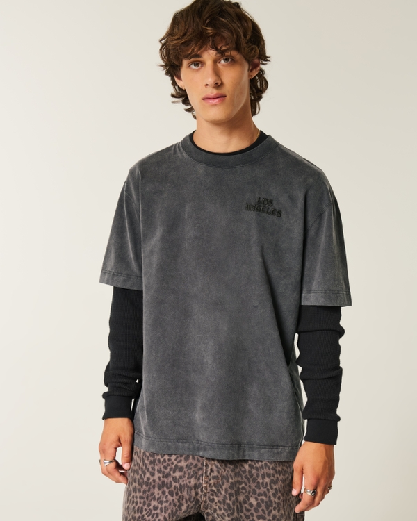 Boxy Heavyweight Los Angeles Graphic Tee, Washed Black view 2