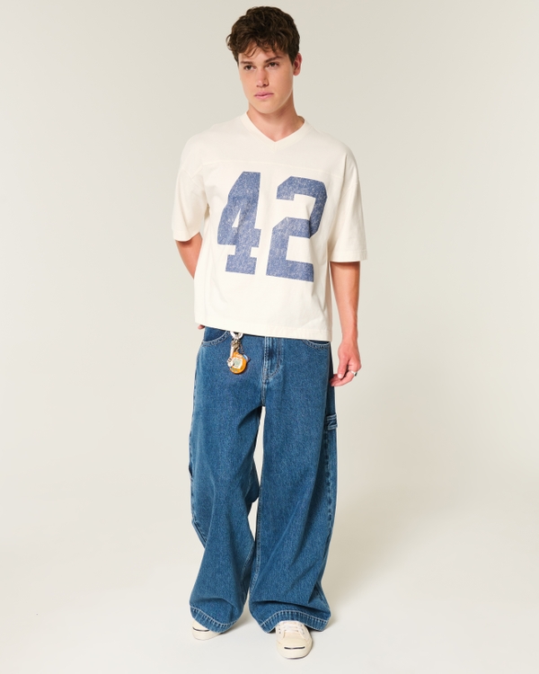 Heavyweight Baggy Crop Varsity Graphic Football Tee, Cream view 2