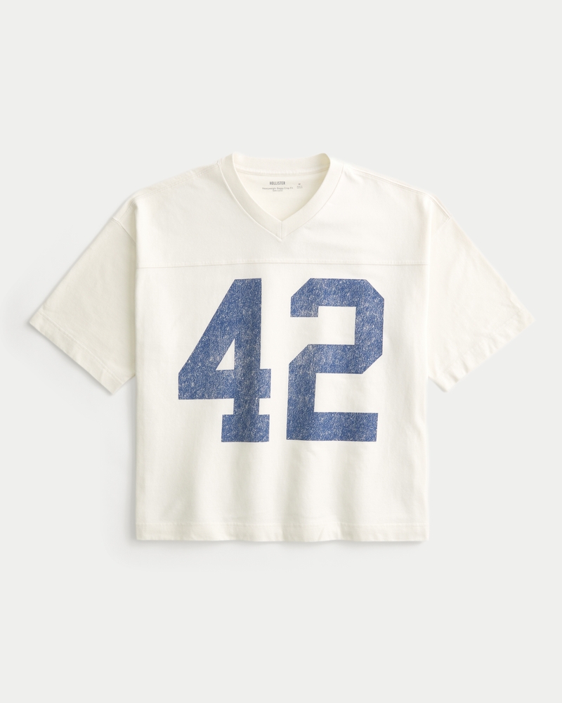 Heavyweight Baggy Crop Varsity Graphic Football Tee