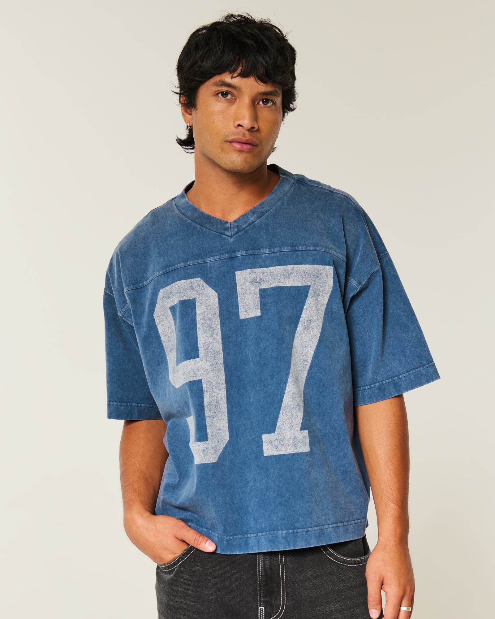Men's Heavyweight Baggy Crop Varsity Graphic Football Tee | Men's