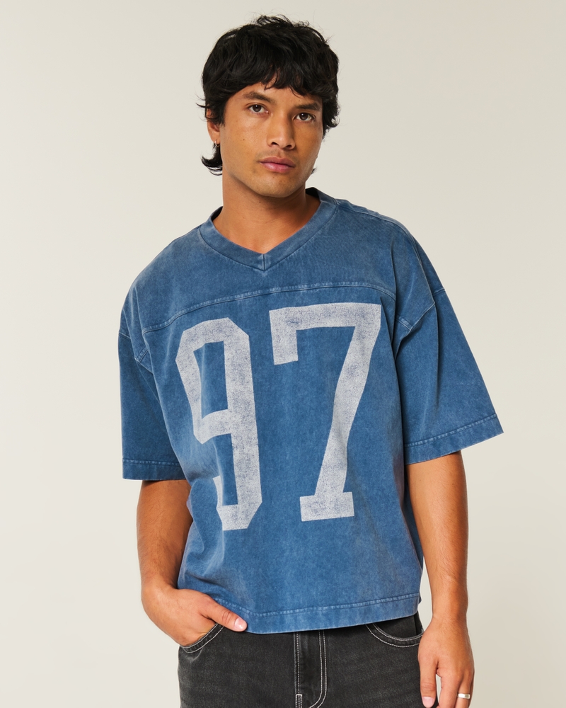 Men's Heavyweight Baggy Crop Varsity Graphic Football Tee | Men's