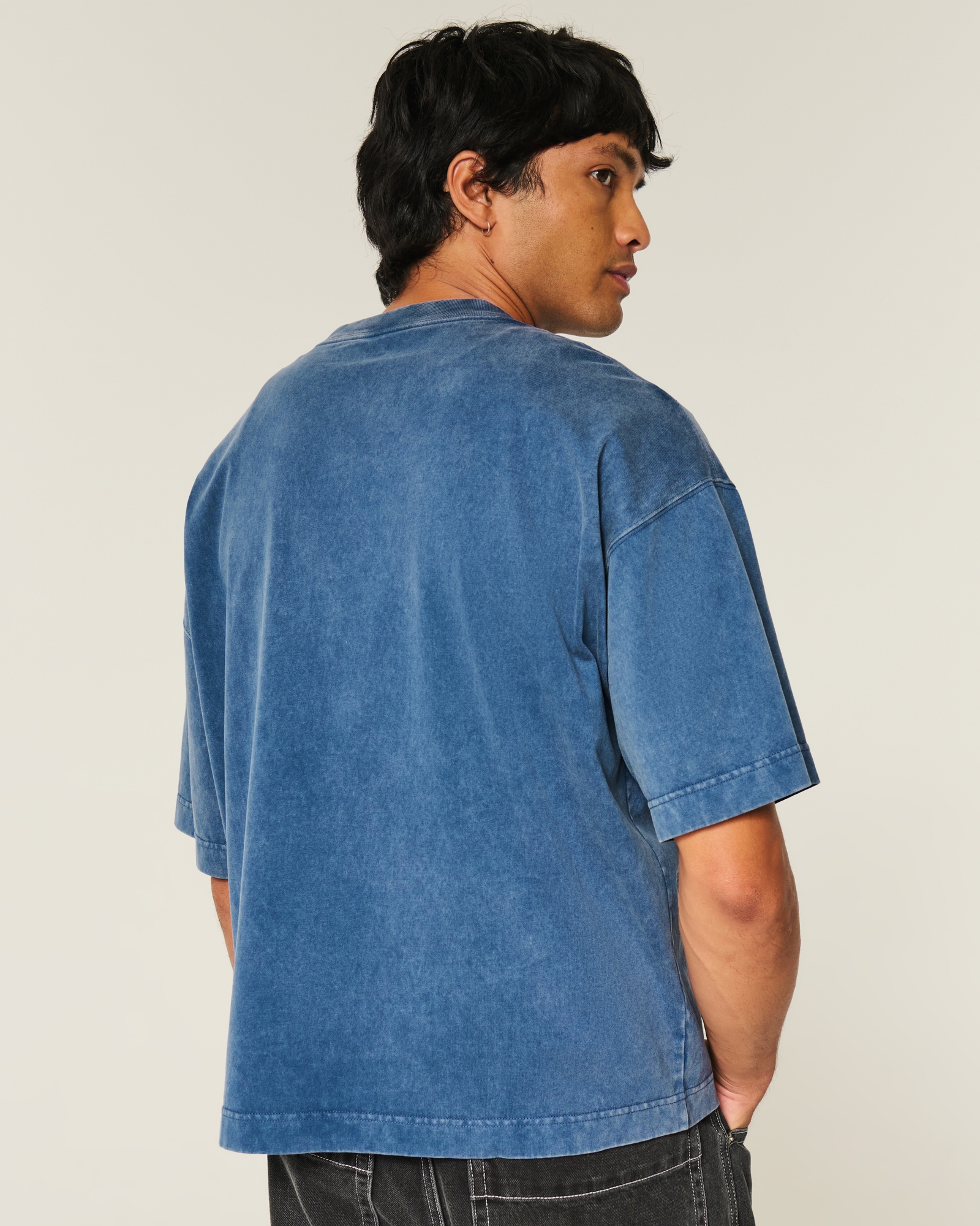 【新品】Football Oversized Tee / BLUE（M-L） Men's Heavyweight Baggy Crop Varsity Graphic Football Tee | Men's