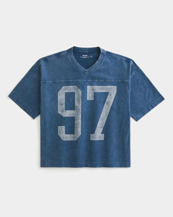 Heavyweight Baggy Crop Varsity Graphic Football Tee, Washed Navy view 1