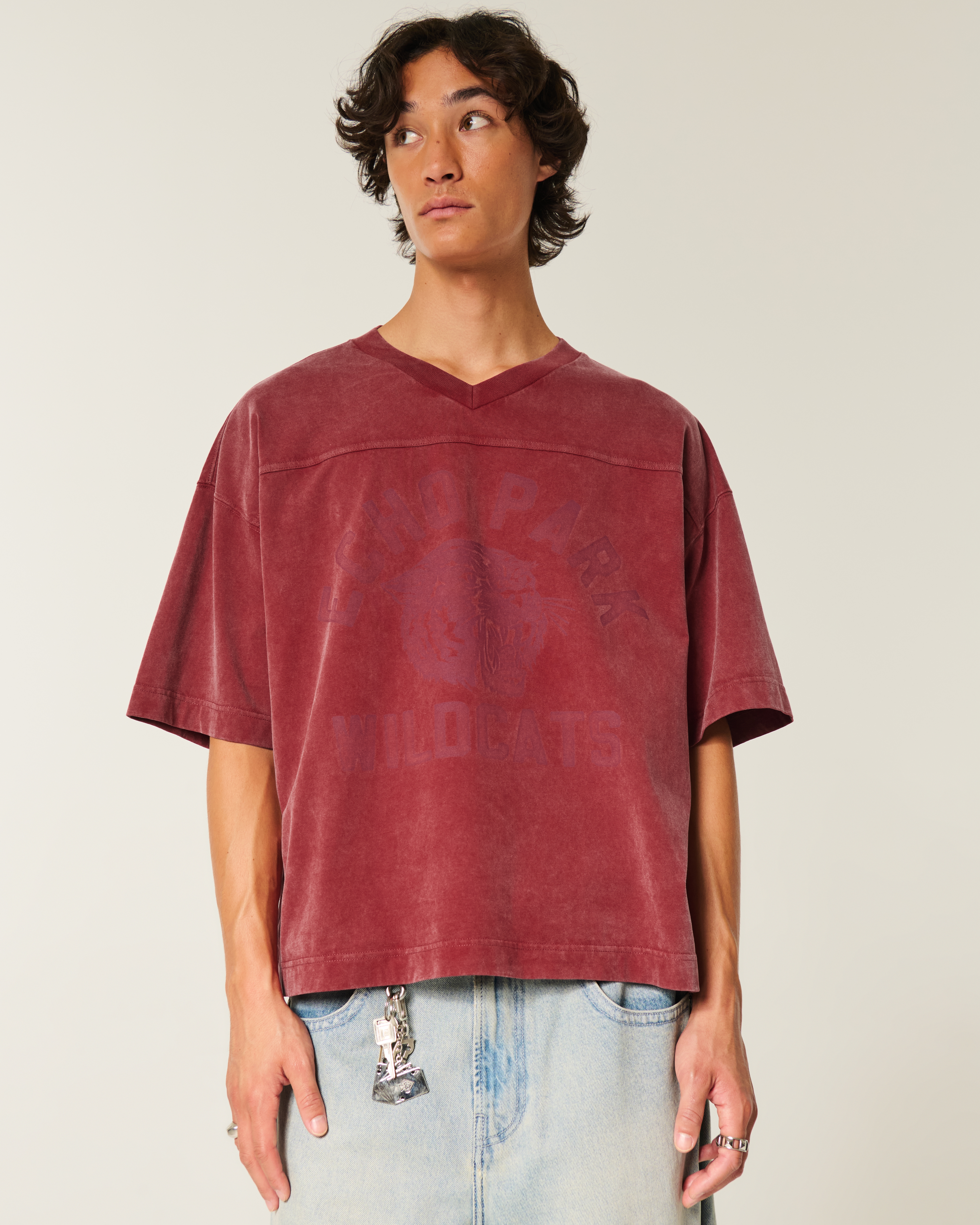 Heavyweight Baggy Crop Varsity Graphic Football Tee