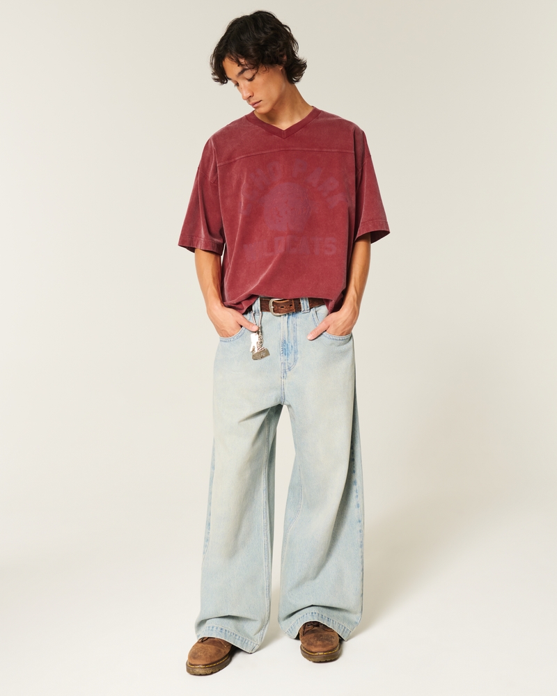 Men's Heavyweight Baggy Crop Varsity Graphic Football Tee | Men's
