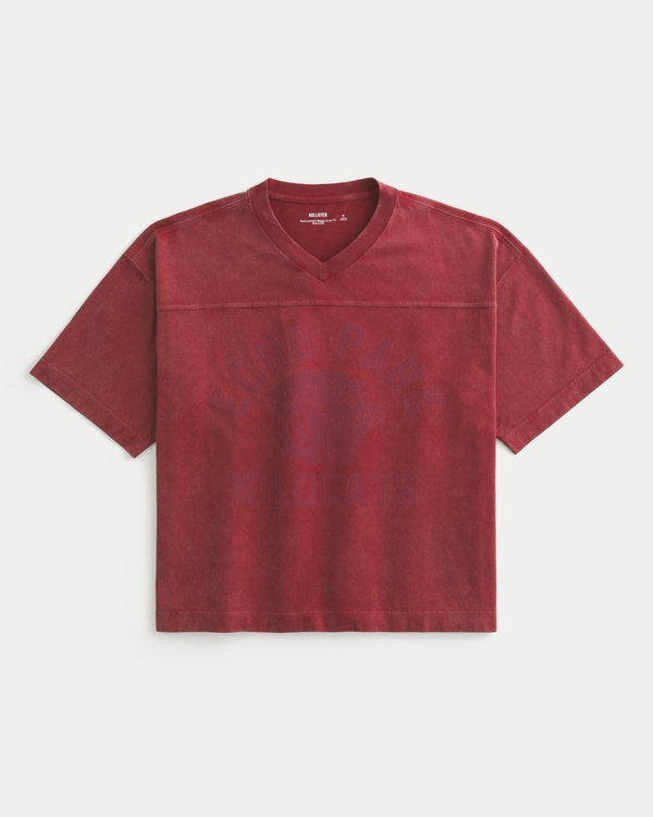 Heavyweight Baggy Crop Varsity Graphic Football Tee, Washed Burgundy view 1