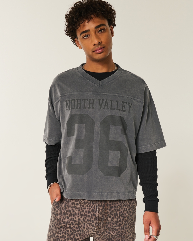Men's Heavyweight Baggy Crop Varsity Graphic Football Tee
