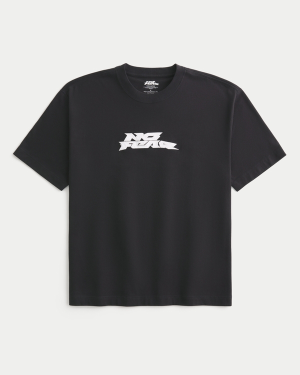Boxy Heavyweight No Fear Graphic Tee, Black view 1