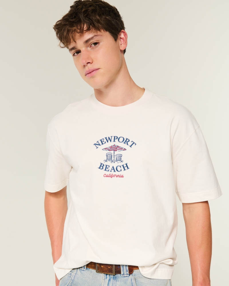 Hollister Beach Model Men's Boxy Heavyweight Newport Beach Graphic