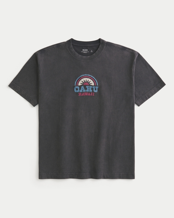 Boxy Heavyweight Oahu Graphic Tee, Washed Black view 1