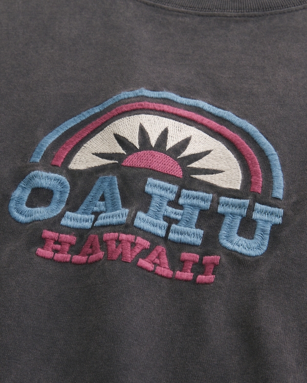 Boxy Heavyweight Oahu Graphic Tee, Washed Black view 2