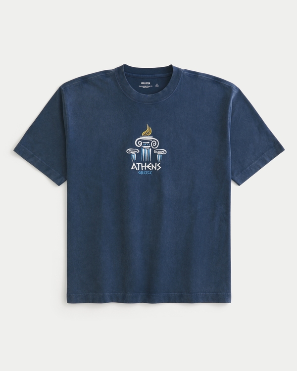 Boxy Heavyweight Athens Graphic Tee, Washed Navy view 1