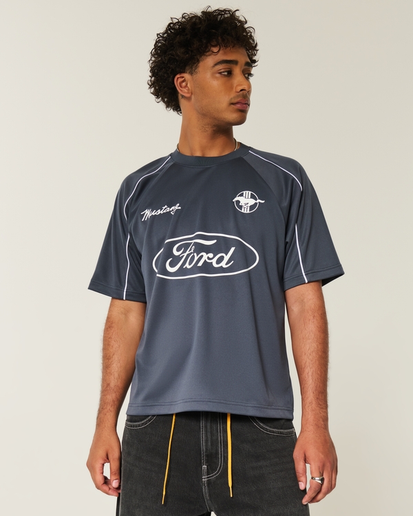 Boxy Ford Mustang Graphic Soccer Jersey, Faded Navy view 1
