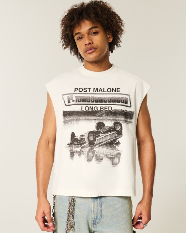 Boxy Heavyweight Post Malone Graphic Tank, Cream view 1